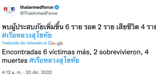 Enlistan víctimas de naufragio en Tailandia