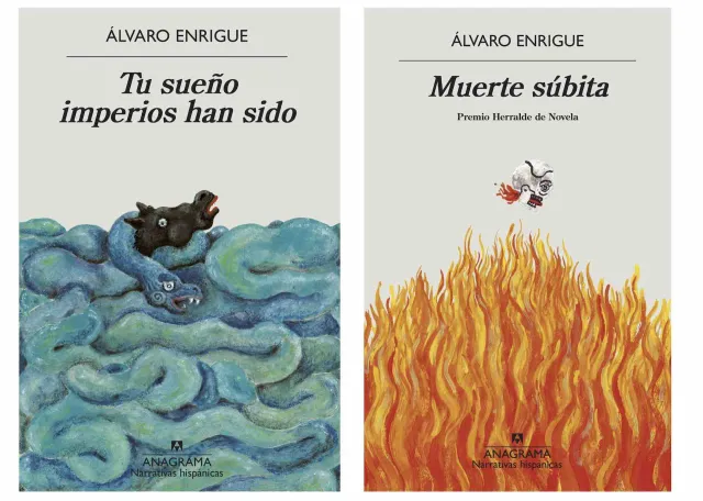 Portadas de Tu sueño imperios han sido y Muerte súbita de Álvaro Enrigue