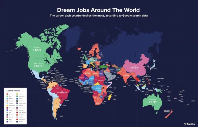 Mapa de los trabajos más soñados del mundo