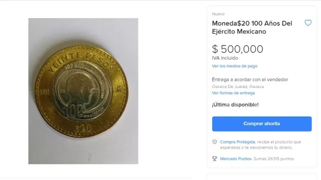 Moneda de 20 pesos Centenario Ejército Mexicano en venta