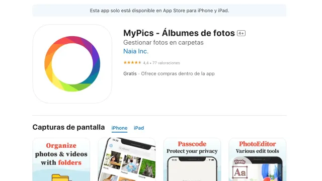 MyPics disponible en iOS