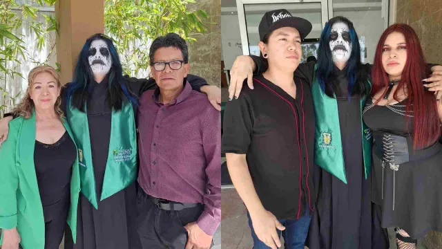 Familires se Toman Fotos con Joven Universitario Vestido de Demonio en Tijuana