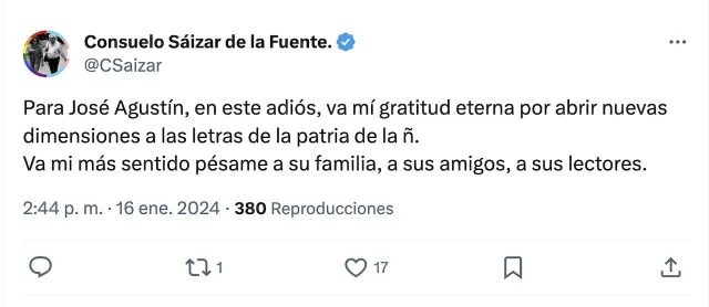 Consuelo Sáizar habla sobre José Agustín