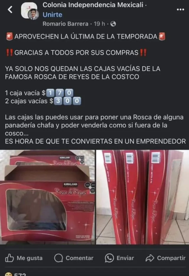 Supuesto anuncio de cajas vacías de la rosca de reyes del Costco