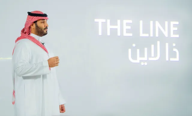 Mohammed Bin Salman en la presentación del proyecto The Line. Foto: AFP | Archivo