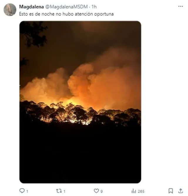 Usuario reportando la situación del incendio en Valle de Bravo