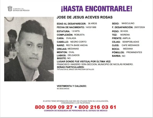 Ficha de desaparición de José de Jesús emitida por autoridades del Estado de México