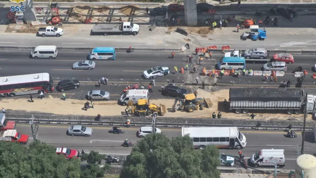 Tráfico intenso por accidente en la Autopista México-Puebla. Foto: SSC