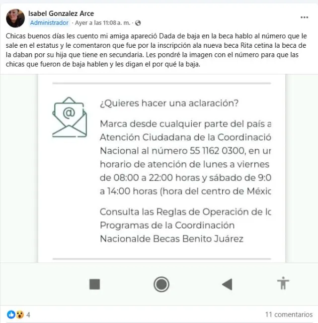 Publicación Baja Beca Benito Juárez