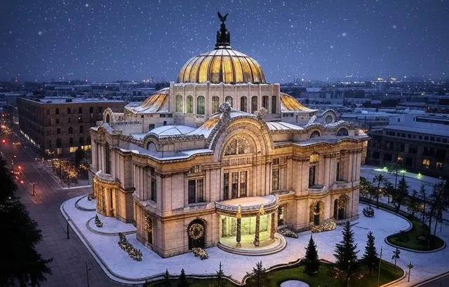 Otro lugar emblemático que cubriría de nieve sería el Palacio de Bellas Artes. Foto: IA Grok