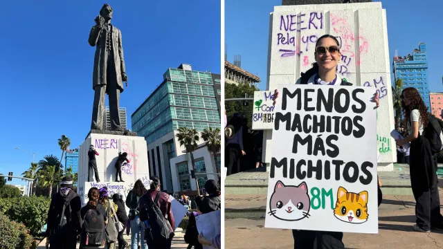 Así avanza la Marcha 8M 2025 en la Glorieta Abraham Licoln en Tijuana. Foto: N+