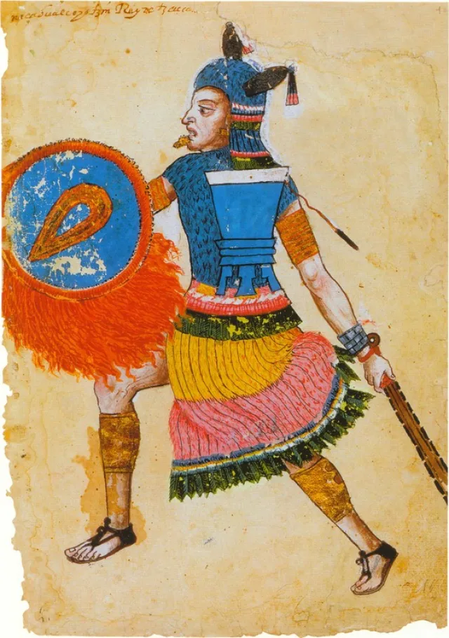 Nezahualcóyotl en el Códice Ixtixóchitl con un arma de obsidiana