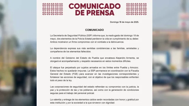 Investigan doble homicidio de policías estatales que resguardan una propiedad. Foto: SSP