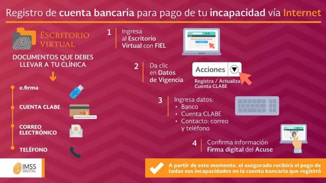 Proceso para dar de alta tu cuenta bancaria de forma digital. Foto: IMSS
