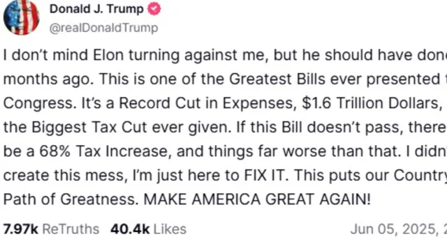 Donald Trump no le da importancia a que Elon Musk se vuelva en su contra