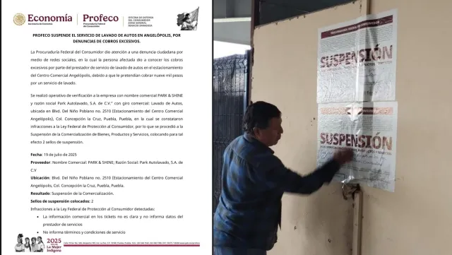 Se llevó a cabo el operativo de verificación en el autolavado Park & Shine de Angelópolis. Foto: Profeco