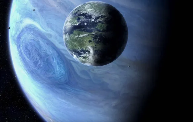 Fotograma de Avatar donde aparece el exoplaneta Polifemo y la luna Pandora
