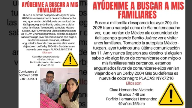 Pareja localizada sin vida viajaba a ver a sus familiares a Veracruz. Foto: Reporte WhatsApp