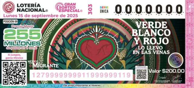 Boleto Gran Sorteo Especial 303, 15 de septiembre de 2025