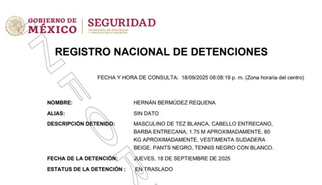 Ficha de detención de Hernán "N". Fuente: SSPC