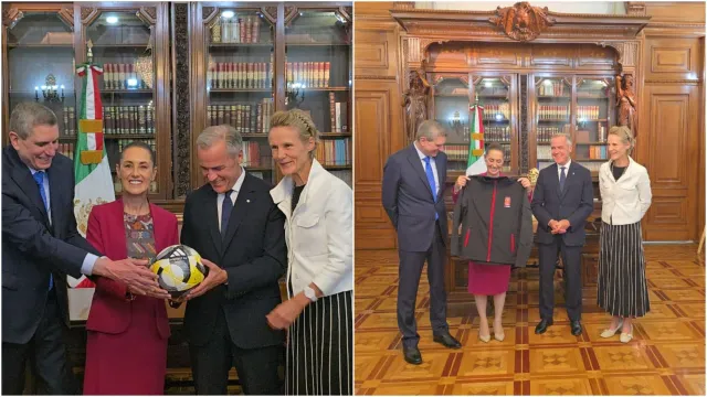 Sheinbaum y Mark Carney intercambian regalos durante su encuentro en Palacio Nacional. Foto: N+