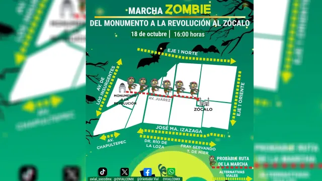 Mapa del recorrido de la Marcha Zombie CDMx. Foto: SSC