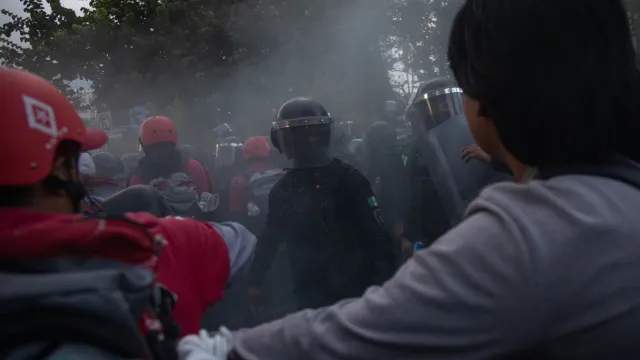 Grupo Marabunta en marcha pro Palestina. Foto: N+