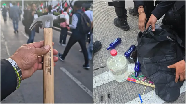 Objetos detectados por policías CDMX en marcha pro Palestina. Foto: SSC