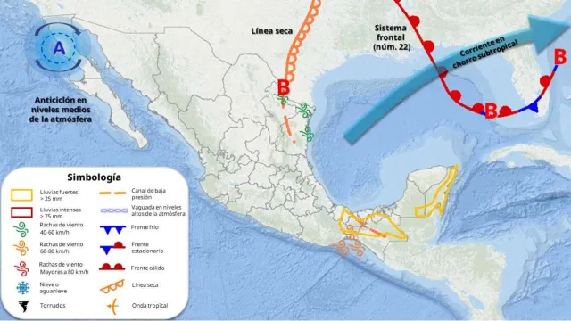 Anticiclón entra a México el sábado 20 de diciembre de 2025. Foto: SMN