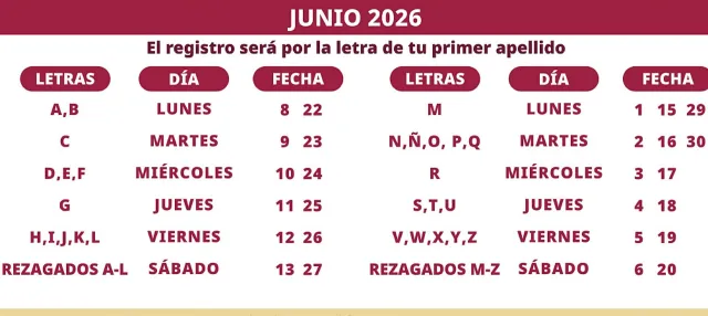 Calendario de registro de credencial de salud de junio. Foto: Secretaría del Bienestar