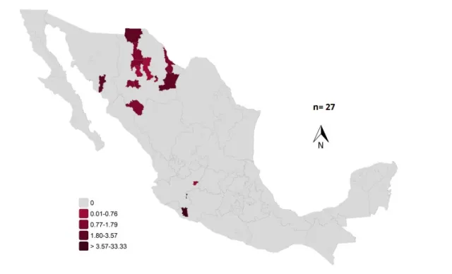Mapa de cifra de muertos por sarampión en México. Foto: SSA