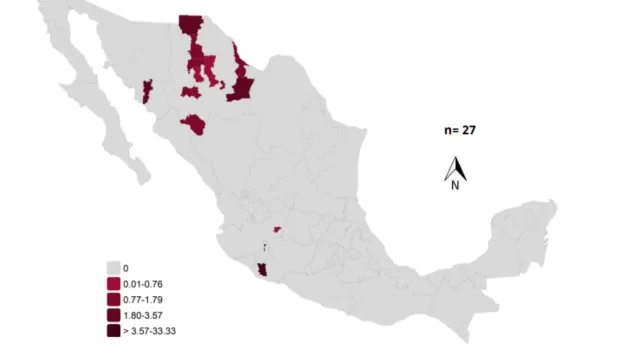 Mapa de decesos debido a sarampión en México en 2025-2026. Foto: SSA