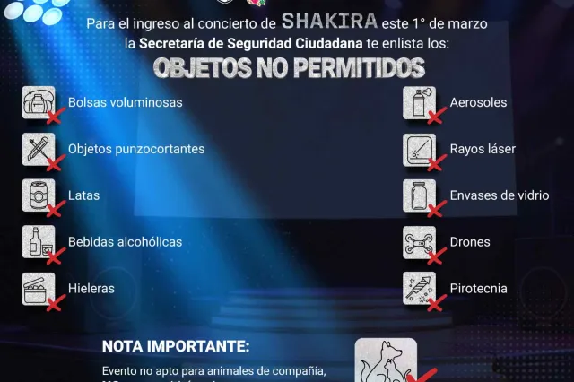 Objetos que no puedes llevar al concierto. Foto: SSC