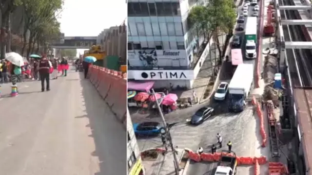 Vista aérea de zona de derrumbe en San Antonio Abad y protesta de un grupo de personas. Foto: N+