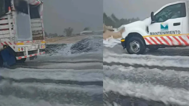 Granizo en autopista. Foto: N+