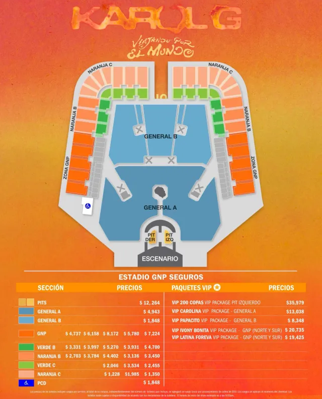 Karol G tropitour precios boletos mapas zonas estadio bbva monterrey