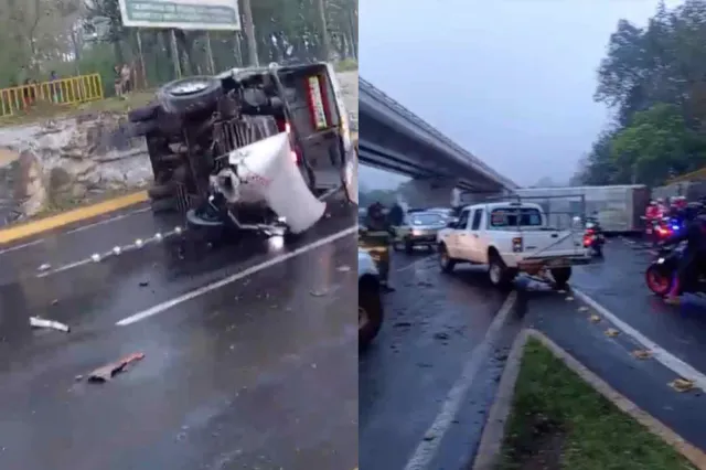 Vuelca autobús en Xalapa. Foto: N+